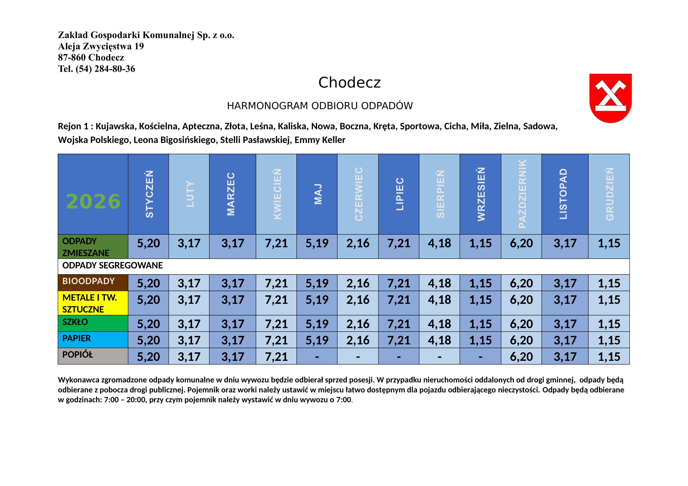 Harmonogram Chodecz miasto rej 1 1 1