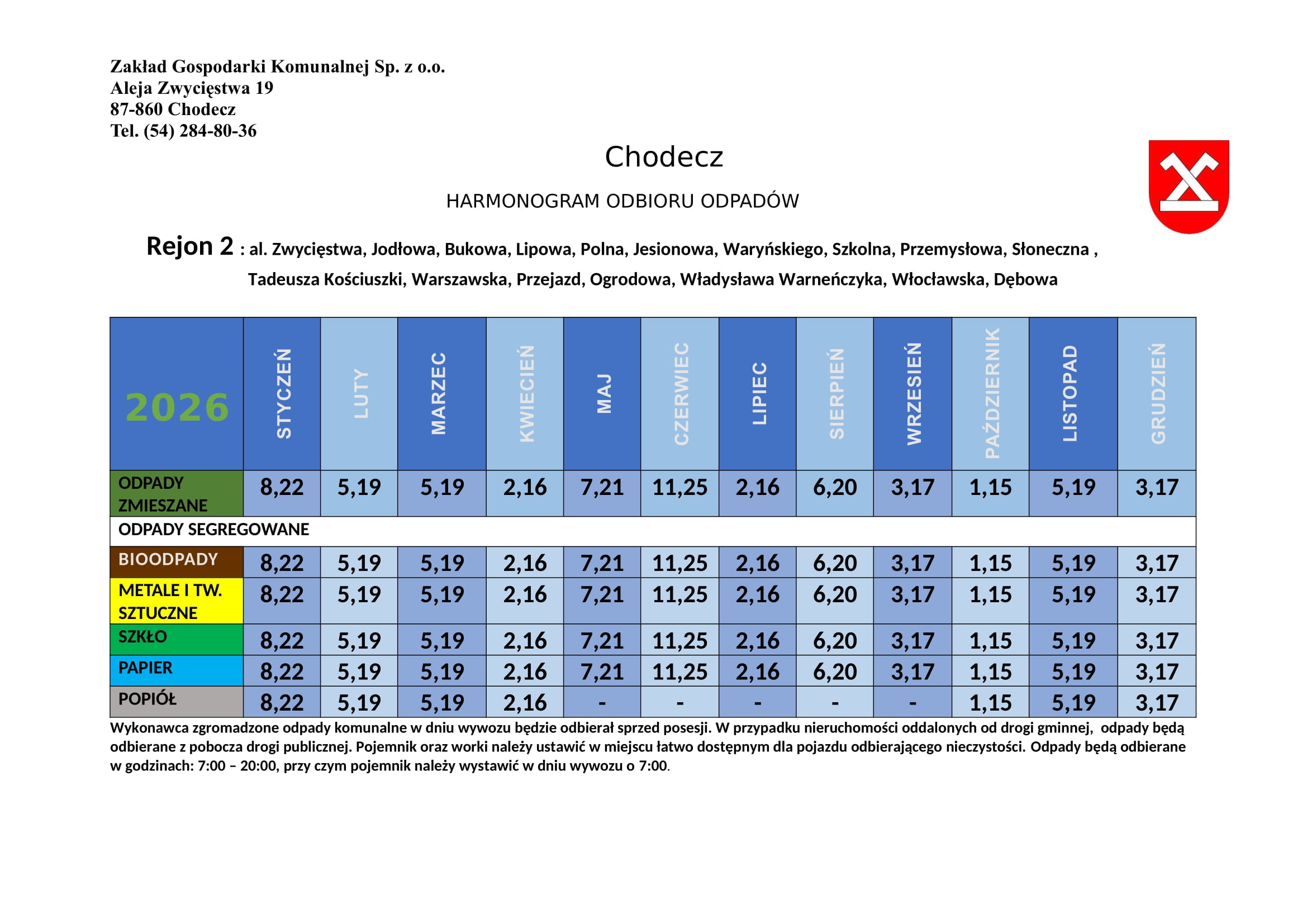 Harmonogram Chodecz miasto rej 2 1 1