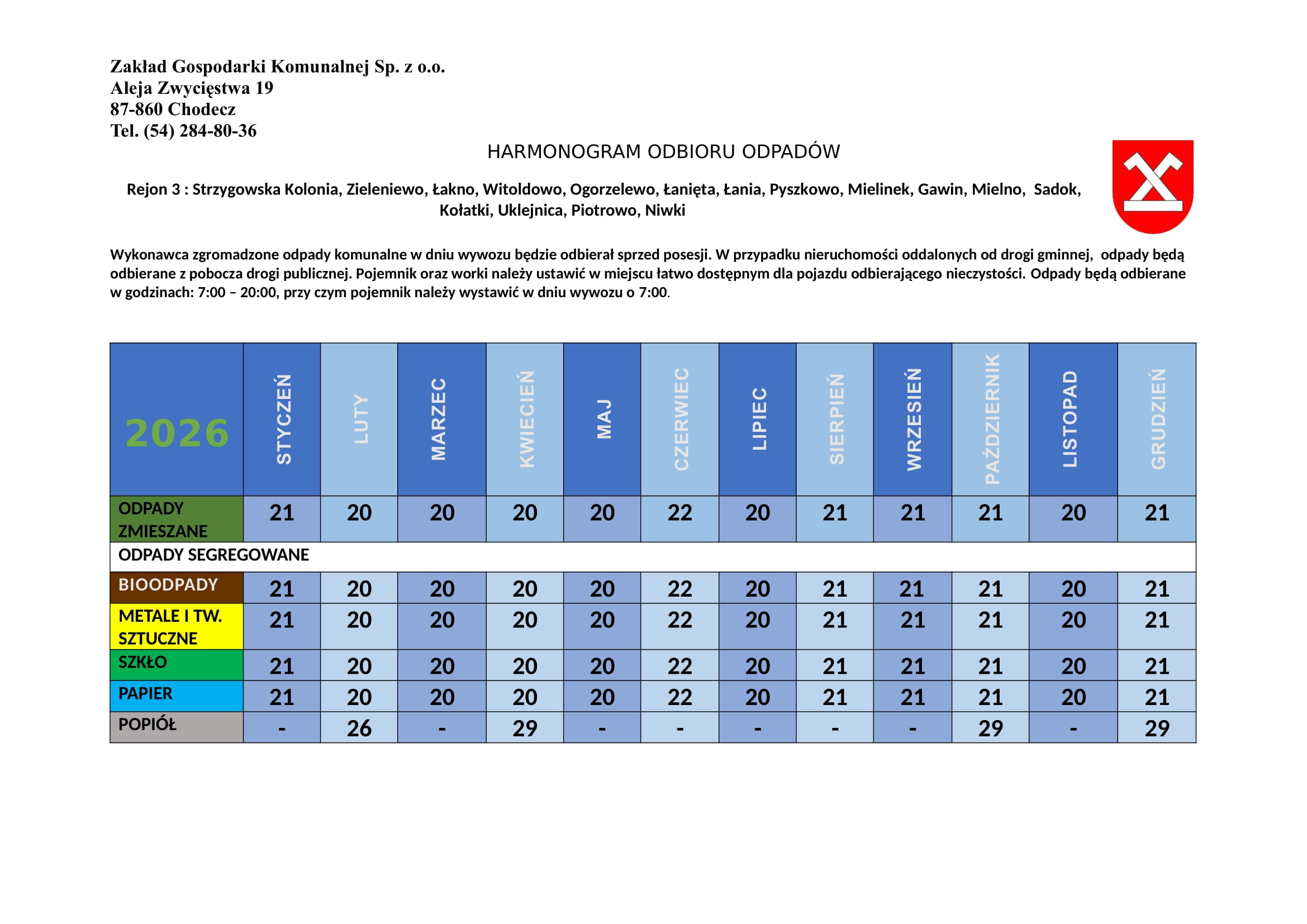 Harmonogram Chodecz rej 3 1 1