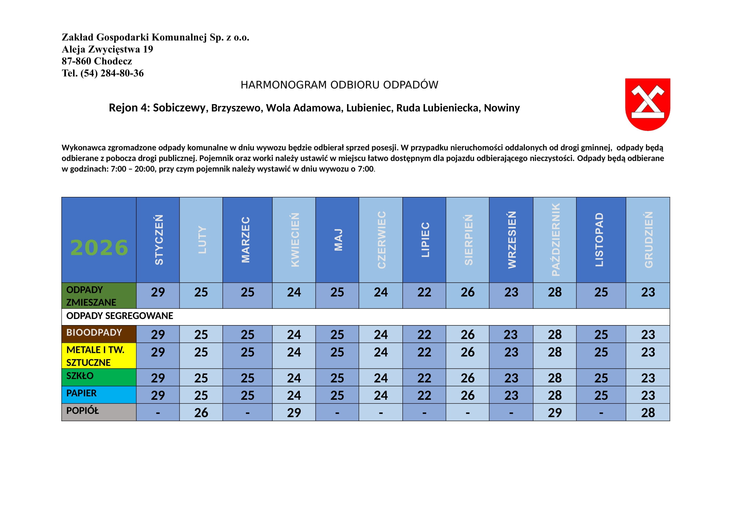 Harmonogram Chodecz rej 4 1 1