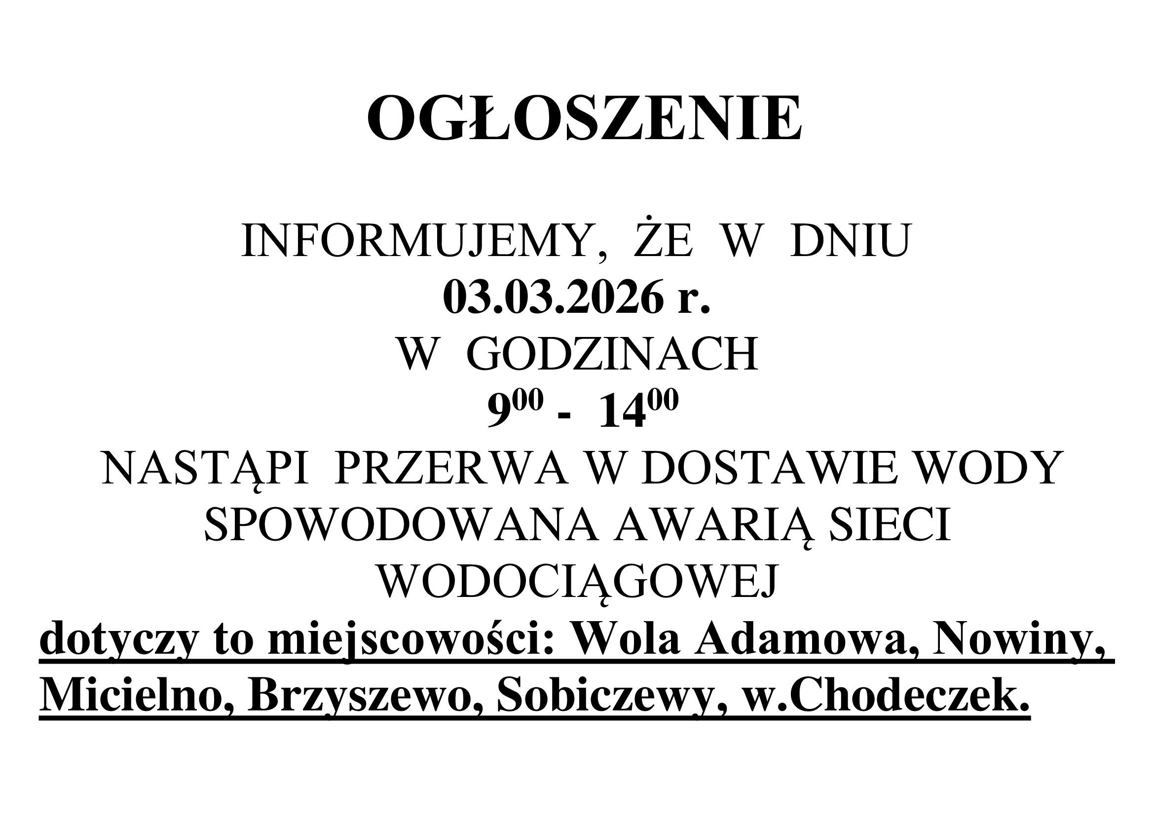 OGŁOSZENIE AWARIA PRZYBOROWO 2